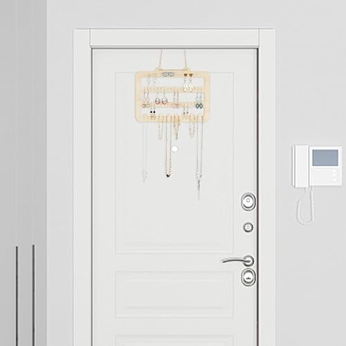 Miniatura 6 de AHANDMAKER Organizador de joyas de madera montado en la pared, soporte de exhibición de aretes de madera, organizador de joyas colgante para