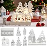 Silikonformen Gießformen Häuser,7 Stück Silikonformen Gießformen Weihnachten,Silikonform Haus,Silikonform Häuschen Silikon Kerzenhalter,Gussformen für Gips Epoxidharz Formen Tannenbaum DIY
