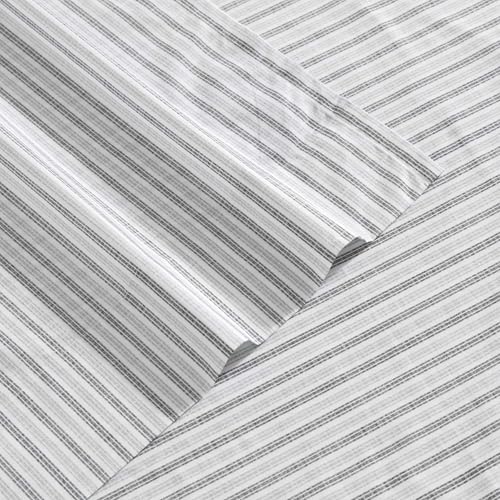 Image of Eddie Bauer - King Sheet Set, Cotton Percale Bedding Set, Super Soft and Bedding Set, Oeko-Tex Certified (Ticking Stripe Grey, King)