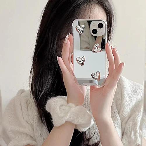 Finyosee Compatible With Iphone 13 Phone Case,Cute 3D Silver Heart Design Clear Make Up Mirror,Silicone Shockproof Protect Cover Iphone Case For Girls Women #TOP1