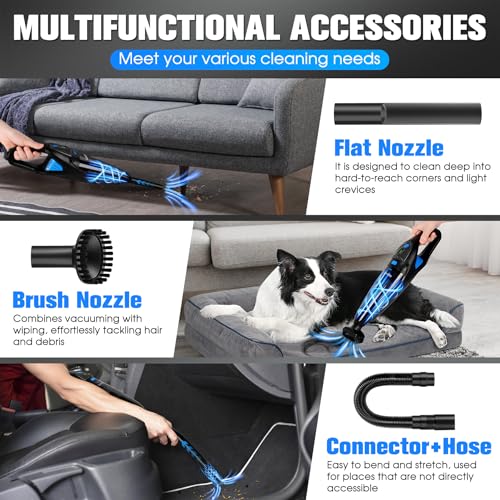 LanBlu Handstaubsauger Akku Testsieger mit Ladestation & LED Beleuchtung, 25000Pa Kabelloser Handstaubsauger Auto mit Waschbar HEPA-Filter, 120W Nass&Trocken Autostaubsauger Stark für Haus Küche Tier