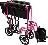 ProBasics Aluminiowy wózek inwalidzki transportowy - 49 cm krzesło na kółkach krzesło transportowe - różowy