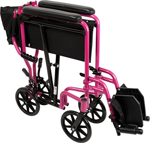 ProBasics Transport Wheelchair Lightweight Foldable With 19 inch Seat - Folding Transport Chair with Foot Rests, Foldable Wheel Chair and Lightweight Folding Wheelchair, Pink