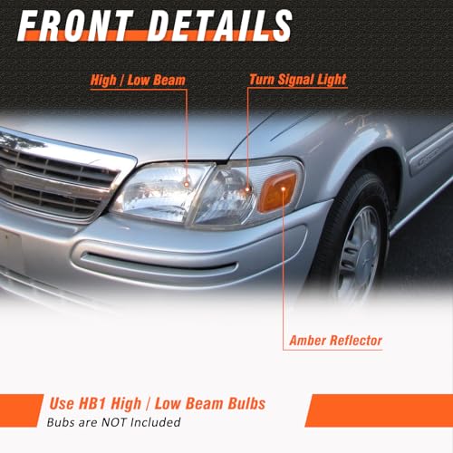 AXLAHA Headlight Assembly for 1997-2005 Chevy Venture/ 1997-2004 Oldsmobile Silhouette/ 1999-2005 Pontiac Montana Chrome Housing Amber Reflector Headlamp Replacement by AXLAHA - Image 3