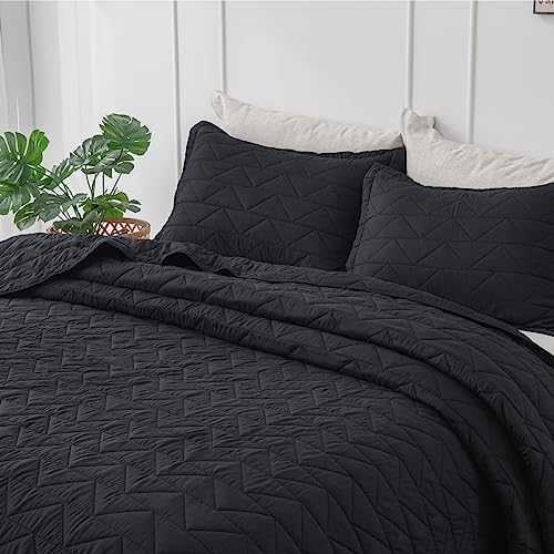 Bedelite Coverlet Queen Bedspread - Summer Lightweight Full Size Quilt Set, Soft Modern Weave Pattern Black Queen Quilt Bedding Set 3 Pieces (1 Quilt 90" X 96" + 2 Pillow Shams) #TOP4