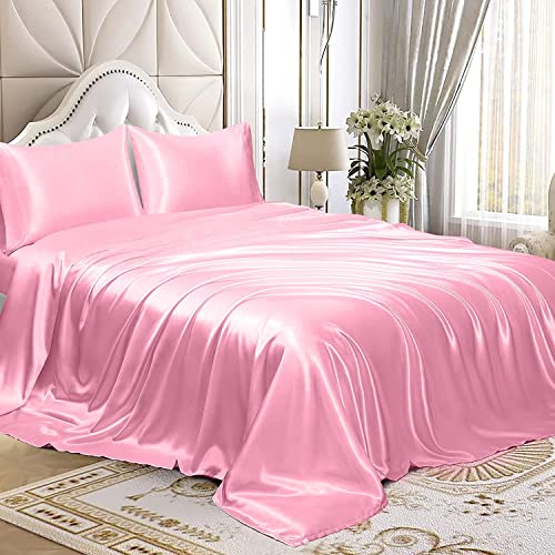 Homiest Pink Satin Queen Size Luxury Flat Sheet, Ultra Soft Silky Bedding for Queen Mattress by Homiest - Image 4