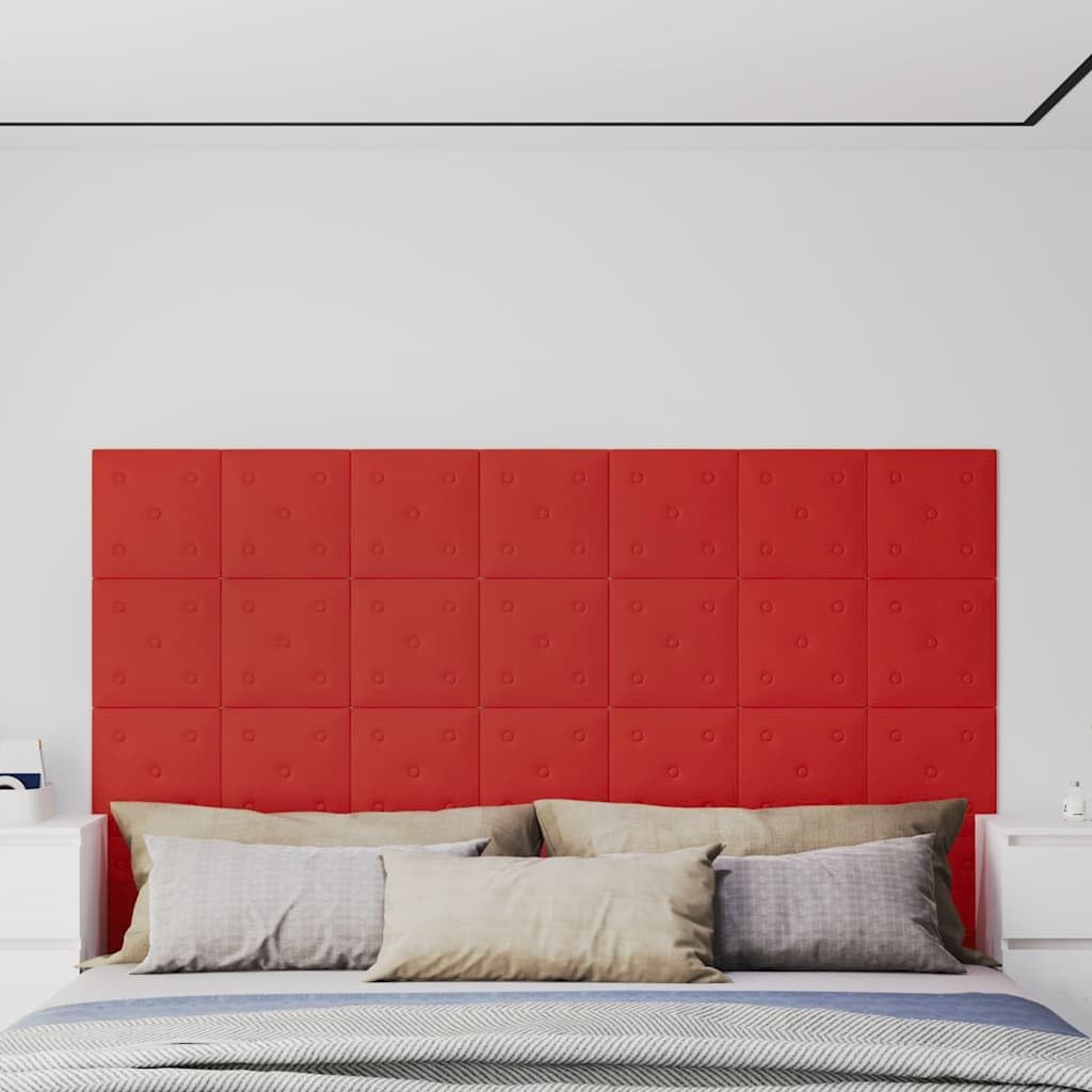 vidaXL 12x Paneles de Pared Dormitorio Sala de Estar Comedor Decoración Interior Salón Revestimiento Autoadhesivos Cuero Sintético Rojo Tinto