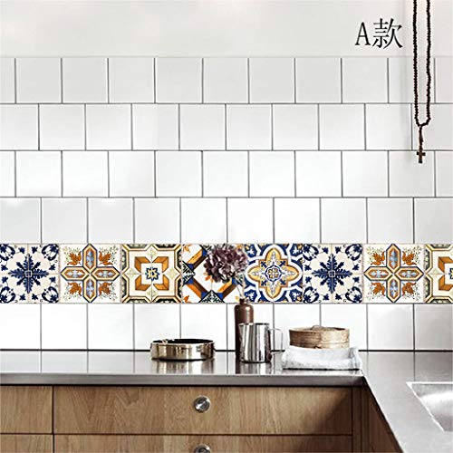 Hffan 1 Stück 25,3 x 3,7 cm Fliesenaufkleber blau Silber türkis Design 1 I 3D Mosaik Küche Bad Fliesendekor Aufkleber Wandaufkleber Wandsticker