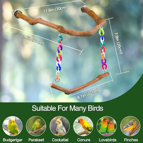 Bird Swing Toys, Standing Bird Perch with Natural Grape Wood, U Shape Hangable Birdcage Accessories, Birds Chewing Toy for Budgerigars, Parakeets, Cockatiels, Conures, Lovebirds, Finches (1Pack) by Matutinus - Image 6