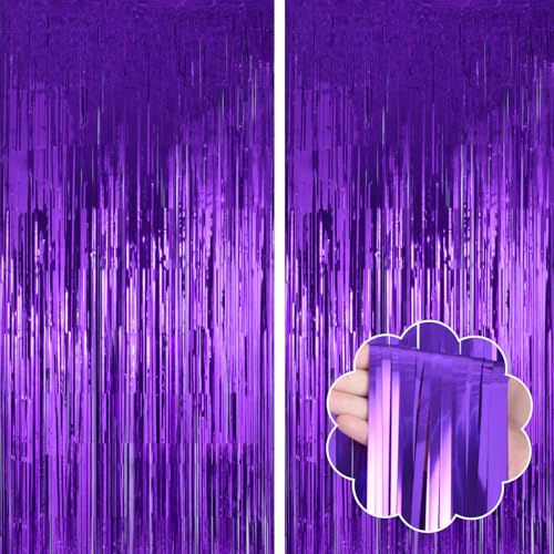 Image of Purple Backdrop Curtains Birthday Decorations 2Pack Halloween Foil Curtain Backdrop Streamers Party Decorations Photo Booth Props for Party Decorations