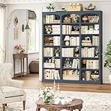 FACBOTALL 71' Triple Wide Bookshelf, 6 Tier Tall Bookshelf, Large Arched Bookcase with Curved Baffle, 63.4' Wide Book Shelf with 18 Open Display Shelves for Living Room, Study, Blue