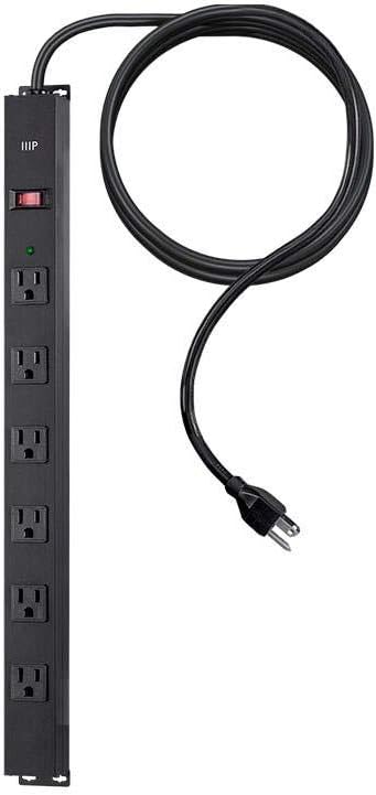 Monoprice 6 Outlet Metal Surge Protector Power Strip - with 15 Feet Cord and Surface Mount Tabs, 540 Joules, UL Certified, EMI/RFI Protection, Aluminum Case, Black