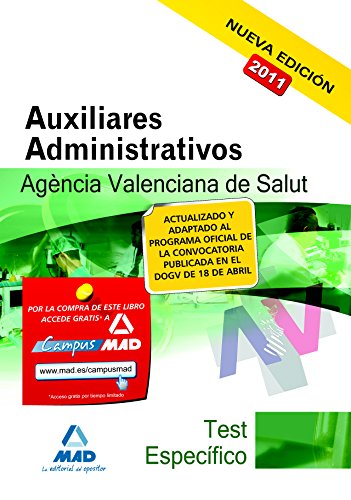 Portada de Auxiliares administrativos de la agencia valenciana de salud. Test de la parte específica.