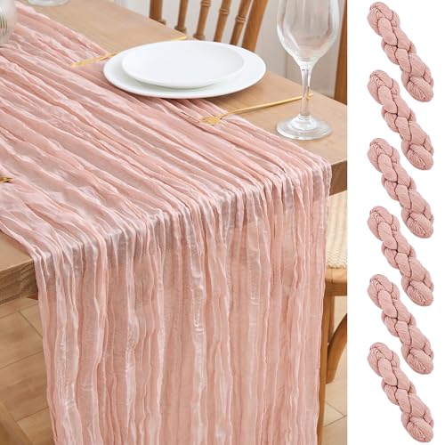 Asee'm 6pcs Cheesecloth Table Runner 120 Inches Dusty Pink Boho Gauze Cheese Cloth Runner 10FT Rustic Sheer Table Runners for Summer Wedding Baby Shower Holiday Party Decoration by Asee'm - Used condition - US$18.09