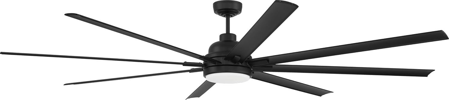 Craftmade Rush 84" Hangdown Only Indoor/Outdoor Flat Black Finish Ceiling Fan, LED Light Kit, Remote Control Included, Smart WiFi Enabled with Voice Activation, works with Alexa & Smart Home Devices