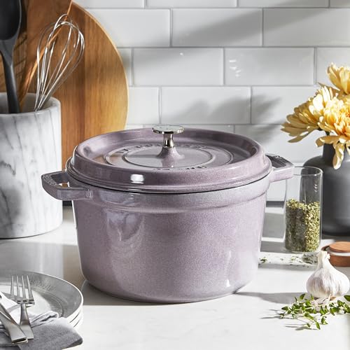 Image of Staub Cast Iron Dutch Oven 5-qt Tall Cocotte, Made in France, Serves 5-6, Lilac