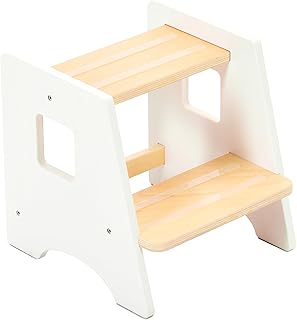 WOOD CITY Toddler Step Stool-Wooden 2 Step Stools for Bathroom Sink Potty Training Kitchen Stool Helper for Kids Bonus Non-Slip Pads and Handles for Safety White