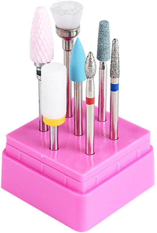 Ceramic Nail Drill Bit Carbide Diamond Set Nails File Bits 7Pcs 3/32 inch for Acrylic Tips Gel Polish Cuticle Remove Manicure Pedicure Tool with Holder Case