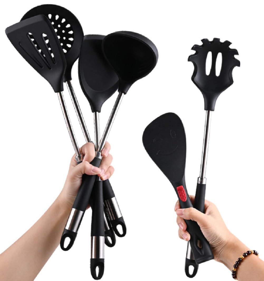 Set di 6 spatole in silicone, resistenti al calore, senza BPA, lavabili in lavastoviglie, con cucchiaio scanalato, perfette per la cucina
