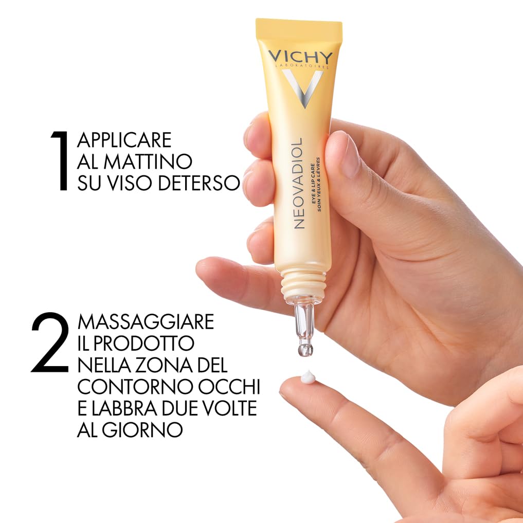 Neovadiol Contorno Occhi e Labbra, Per Nutrire e Lenire Contorno Occhi e Labbra, Formulato Con Omega 3 -6 -9, Acqua Vulcanica di Vichy e Caffeina, 15 ml