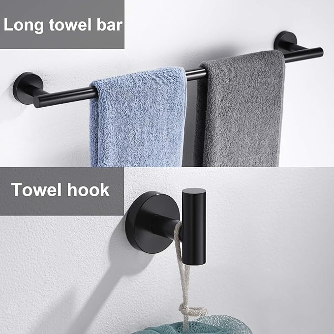 15-teiliges Badezimmer-Set Mattschwarz – Handtuchhalter, Toilettenpapierhalter, Haken & Ringe Aus Edelstahl