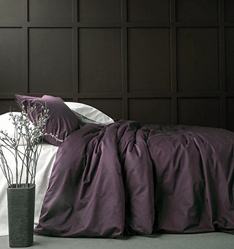 Solid Color Egyptian Cotton Duvet Cover Luxury Bedding Set High Thread Count Long Staple Sateen Weave Silky Soft Breathable Pima Quality Bed Linen (Queen, Grape Plum) #TOP30
