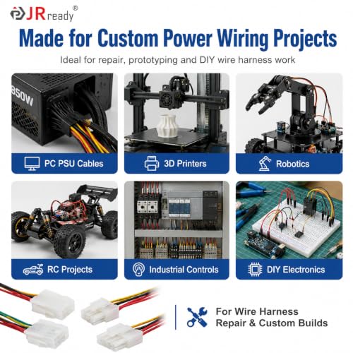 Image of JRready ST6490 Mini-Fit Jr. Dual Row 2 4 6 8 Pin Connector kit, w /Terminal Pin 18-24 AWG, Molex Extraction Tool, Compatible with Molex Mini-Fit Jr. Connector,4.2mm Pitch, 445 Pcs