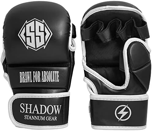 SHADOW STANNUM GEAR Hybrid Gloves, Perfect for Muay Thai, Workout and Sparring, Open Palm Gloves for Men and Women (Black White, S/M)