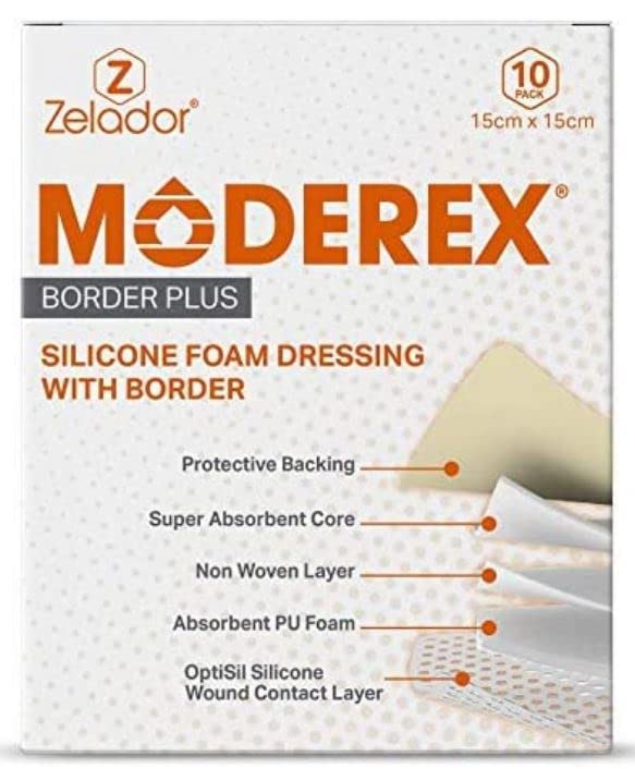 MODEREX Silicone PU Foam Dressing ( Border Plus) with Border and Optisil Silicone Contact Layer (5x5cm x 10)