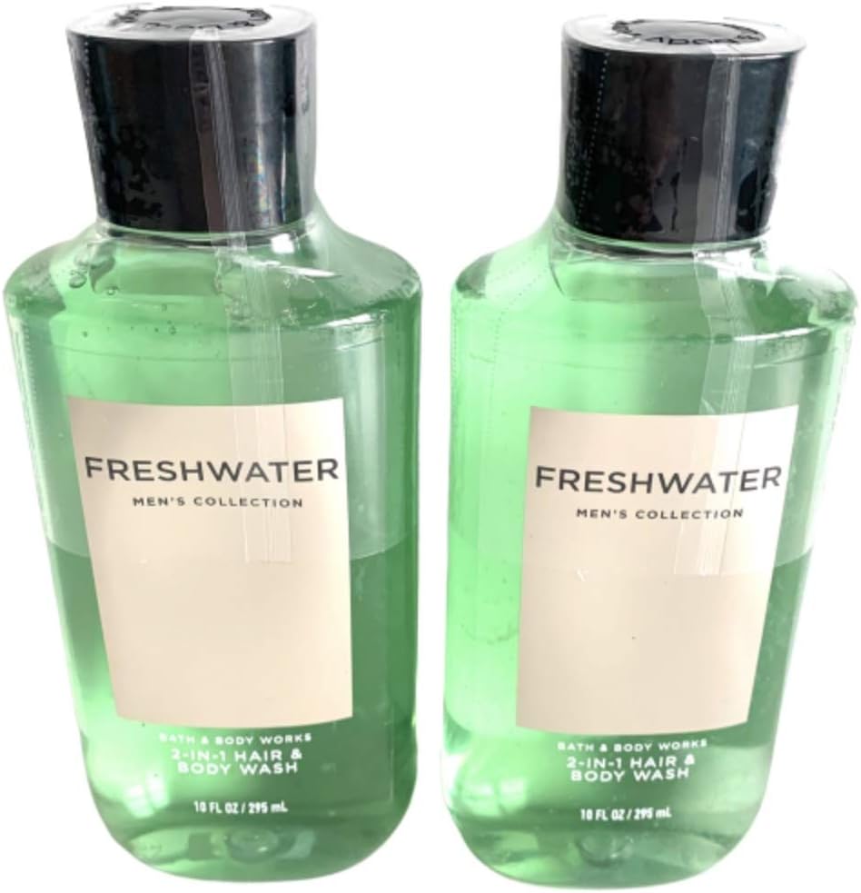 Bath and Body Works Men's Collection Freshwater 2 in 1 Hair and Body Wash 10 Oz. 2 Set.