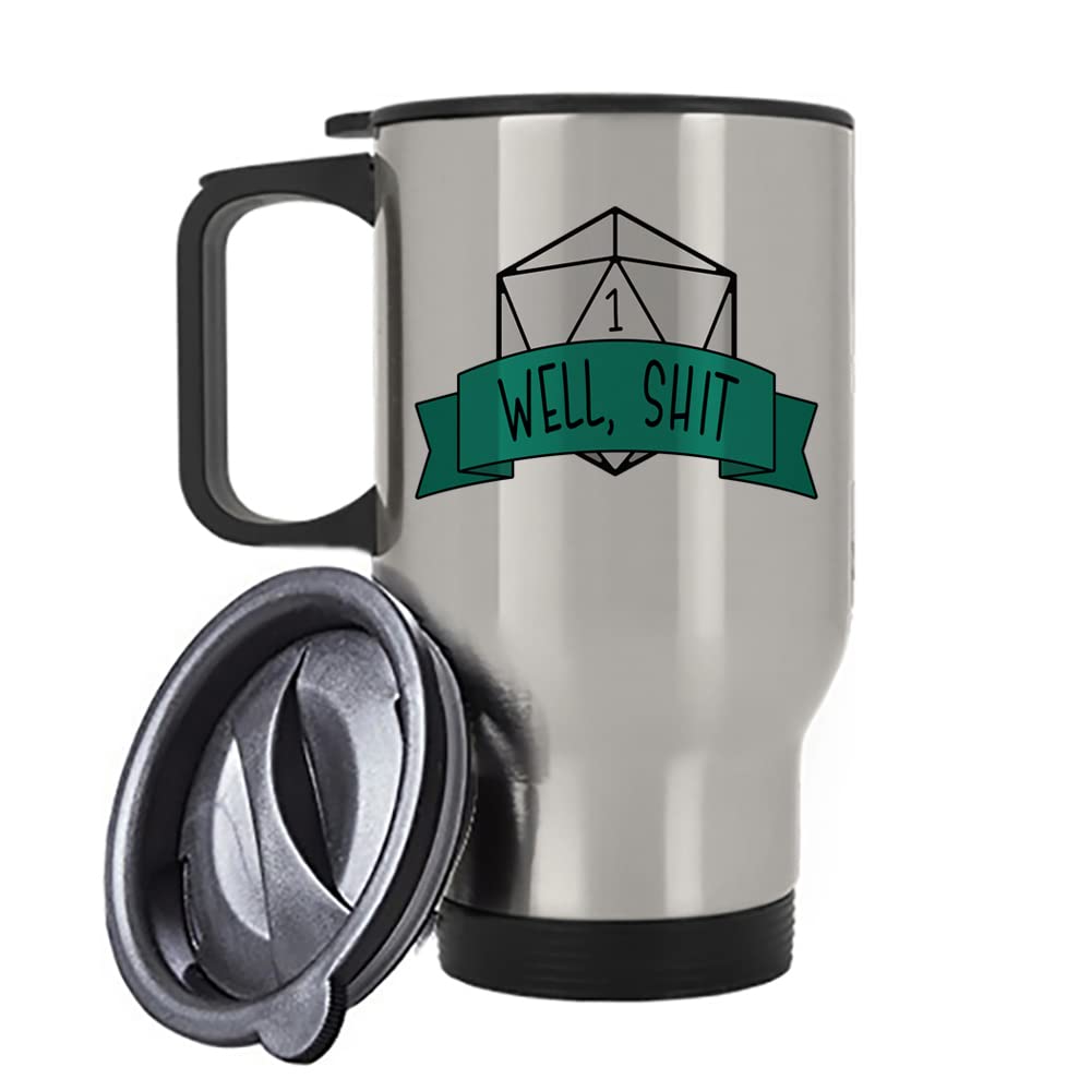 Giftme Well Shit DND Theme RPG Gamer, Birthday, Christmas Travel Silver/White Tea/Coffee Mug. (Silver)