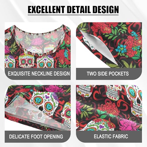 Skull Flower Pajama Set Pajamas Sleepwear Nightwear Loungewear Clothes Set B04044424
