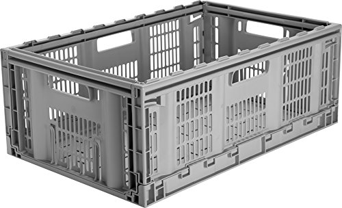 CleverMade CleverCrates Pro-Grade 46 Liter Collapsible Storage Bin/Container: Grated Wall Utility Basket/Tote, Grey