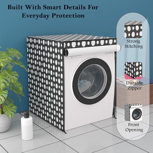 Image of Kuber Industries PVC Washing Machine Cover Front Load for IFB | Front Load Washing Machine Cover - Ideal for 6 kg, 6.5 kg, 7 kg | Dot Design - Grey
