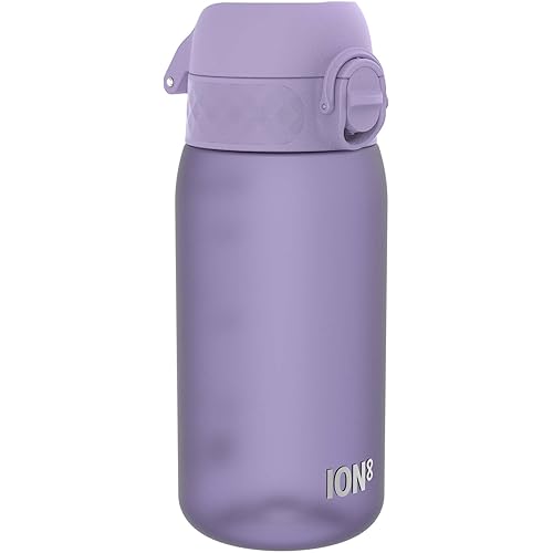 Ion8 Small Water Bottle, 350 ml/12 oz, Leak Proof, Easy to Open, Secure Lock, Dishwasher Safe, BPA Free, Carry Handle, Hygienic Flip Cover, Easy Clean, Odor Free, Carbon Neutral, Light Purple