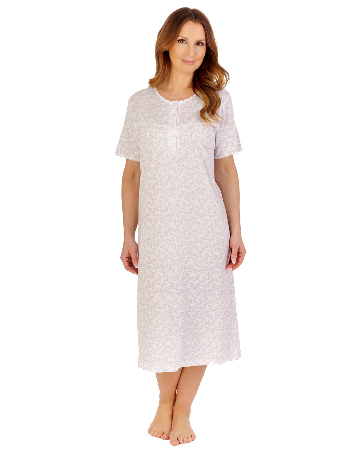 Slenderella Ladies 42" Bamboo Butterfly Short Sleeve Nightdress ND1121 Lilac 12-14