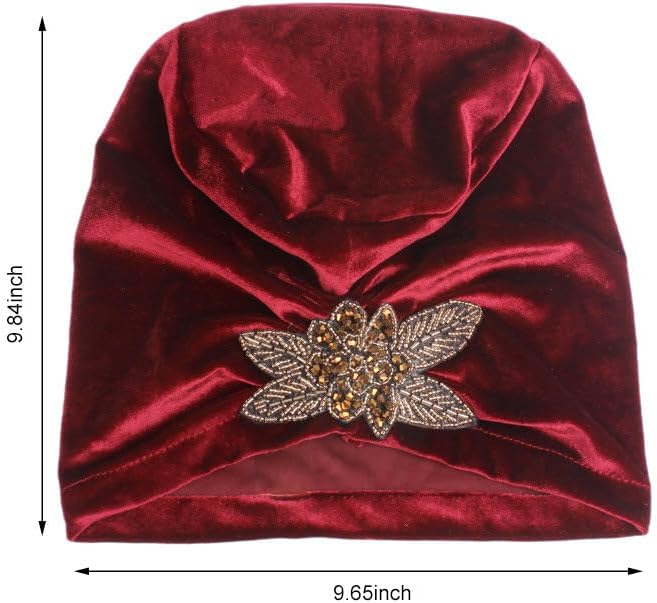 Women's Stretch Velvet Turban Hat Cancer Chemo Beanie Beaded Flower Hair Wrap Cap Headwear - Image 2