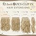 BARSDAR Blonde Clip in Hair Extensions - 12 Inch Short Wavy Clip in Hair Extensions for Women - 6PCs Thick Soft Synthetic Clip in Hairpieces Daily Party Halloween - Light Ash Blonde Mix