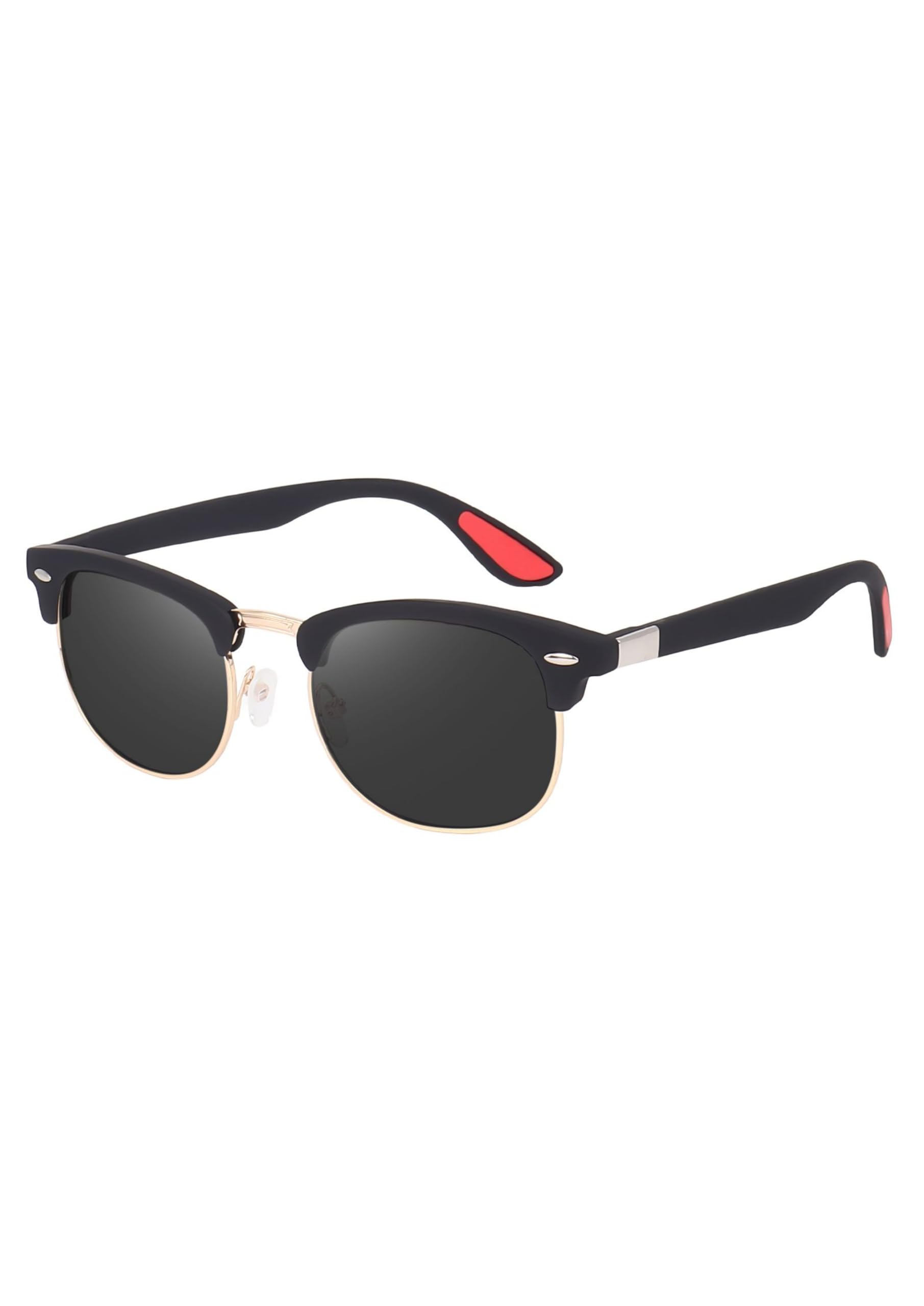 youth club Semi-Rimless Clubmaster Sunglasses, Black & Gold Frame-picture-1