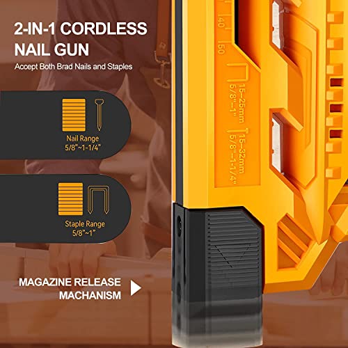 BHTOP 20V Cordless Brad Nailer＆Stapler, 18 Gauge 2 in 1 Stapler Kit, Heavy Finish Nail Gun with 2 Pack 2.0A Rechargeable Battery, Charger, 2500pcs Nails and 500pcs Staples - Thumbnail 6