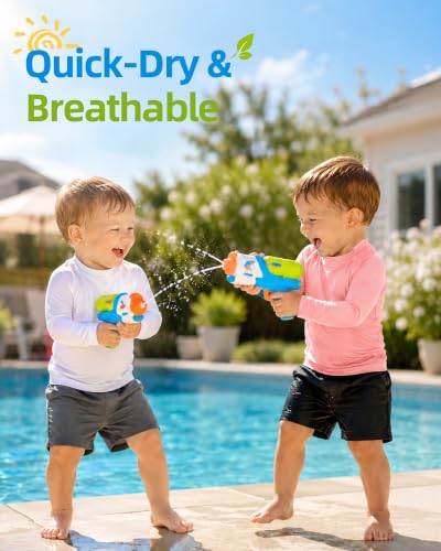 Image of 6M-5T 3-Pack Baby Toddler Rash Guard Swim Shirts UPF 50+ Boys Girls | Quick-dry 4-way stretch UV sun protection tops; moisture-wicking tagless comfort for beach, pool, splash pad and summer play