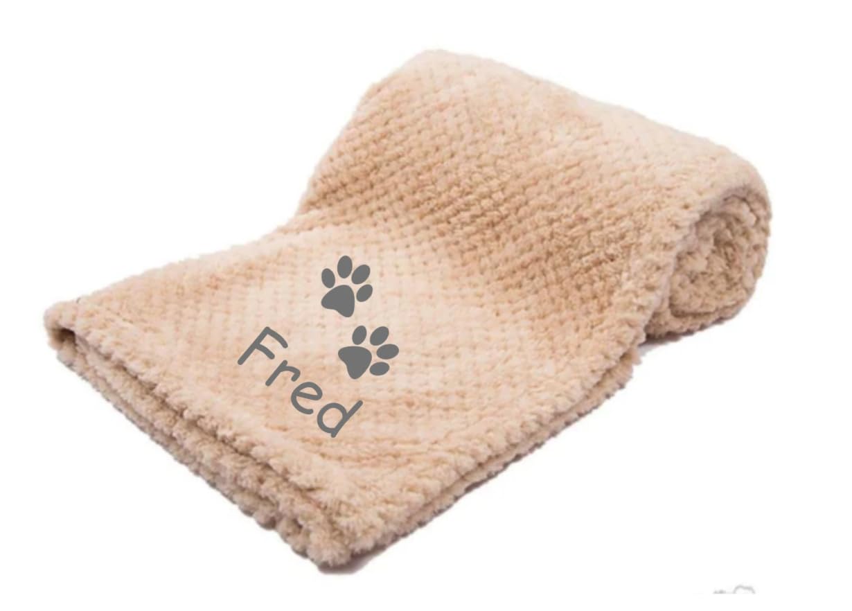 Embroidered personalised dog puppy pet blanket soft waffle blanket. Free P&P (Coffee)