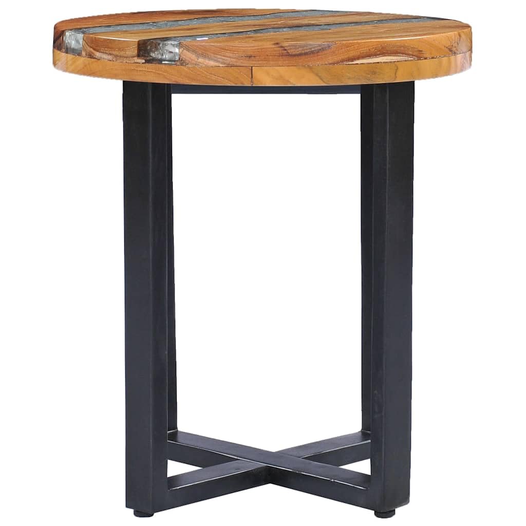 Tavolino da salotto in legno di teak massiccio con poliresina e base in legno di mango, 40 x 45 cm, realizzato a mano, ripiano rotondo, versatile come tavolino in soggiorno, ufficio o salotto