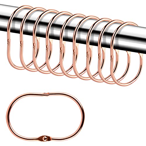 Shower Curtain Rings,24 Pcs Rustproof Metal Shower Hooks for Shower Curtain,Glide Smoothly Oval Shower Rings for Curtain,Shower Curtain Rings for Bathroom Shower Rod,Snap Joint Design (Rose Gold)