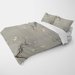 YANFENQI California King Flannel Duvet Cover Chinese Style Cherry Blossoms Plum Blossom Art Bedding Aesthetic for Kids Teens Adults (California King,104