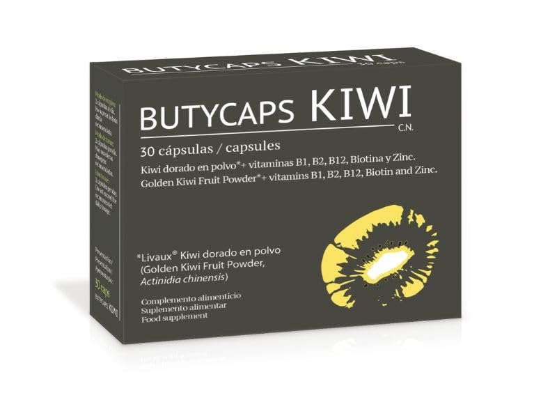 Butycaps Kiwi – Suplemento Prebiótico Avanzado con Kiwi Dorado Livaux®, Vitaminas B1, B2, B12, Biotina y Zinc – Favorece la Microbiota y el Bienestar Digestivo – 30 Cápsulas