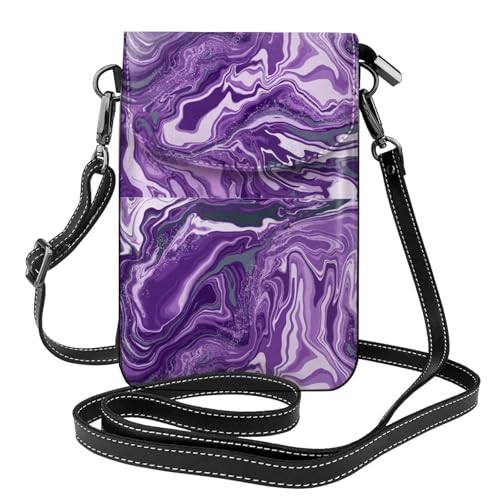 Pochette téléphone femmes en marbre violet sac bandoulière portefeuille cuir PU
