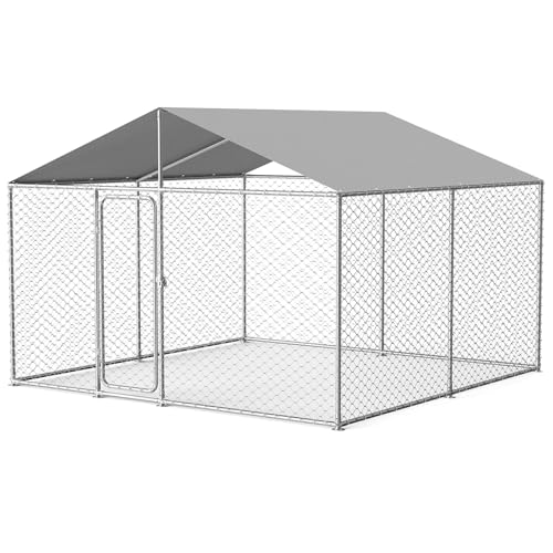 10x10 FT Outdoor Dog Kennel Outside Heavy Duty Dog Enclosure with Waterproof Cover and Security Lock(124x124x87Inch)