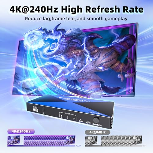 Conmutador HDMI 2.1 de 8K compatible con switch de vídeo HDCP 2.3 4