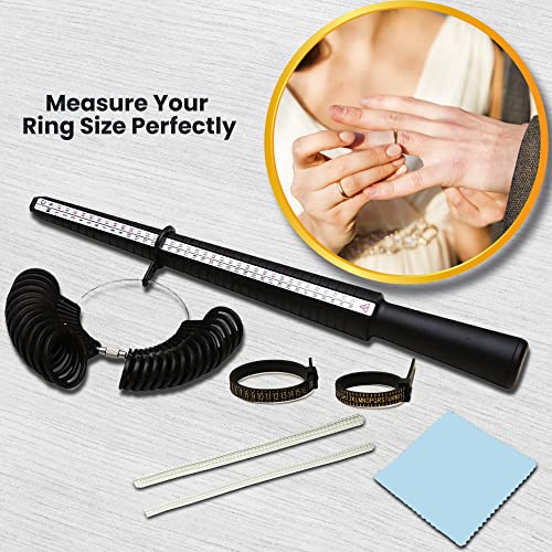 Seyhr Ring Sizer Measuring Tool Set With Ring Mandrel Us Size 1-13 Eu 41-76 Black Ring Sizing Kit & Transparent Ring Sizer Adjuster For Loose Rings With Microfiber Polishing Cloth #TOP5